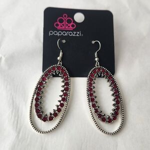 Paparazzi Red and Silver Double Oval Earrings